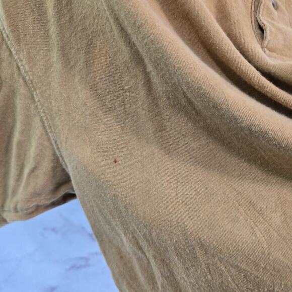 Carhartt T Shirt Mens Large Brown Pocket Henley Short Sleeve Button Tan Tee - Picture 10 of 13